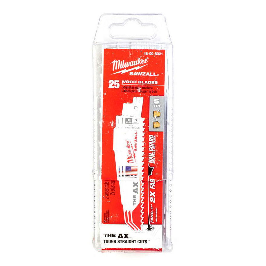Milwaukee Heavy Duty AX szablyafűrészlap, bontó, szöges fához, Bi-Met, Co, 150 mm, 5 TPi, 25 db/csomag termék fő termékképe